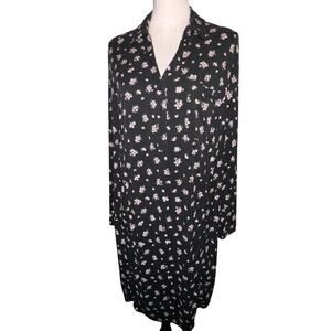 Market & Spruce 2X Black Floral Vasilisa Twill 1/4 Button Henley Shirt Dress